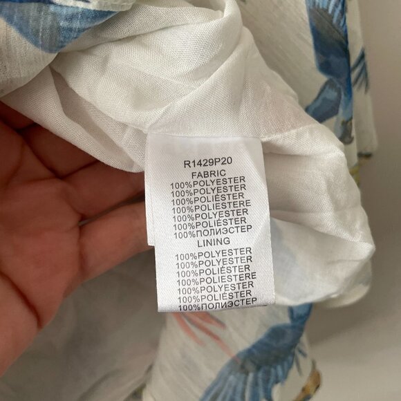 Molly Bracken Off The Shoulder Birds Print Ruffles Cropped Top White Blue XS - Picture 8 of 9